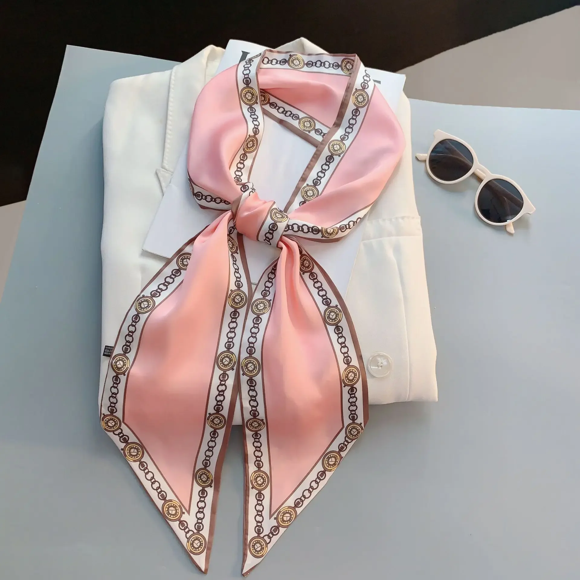 Design Print Skinny Scarf Plai - Luxury Bags Shopping ulasan dan harga