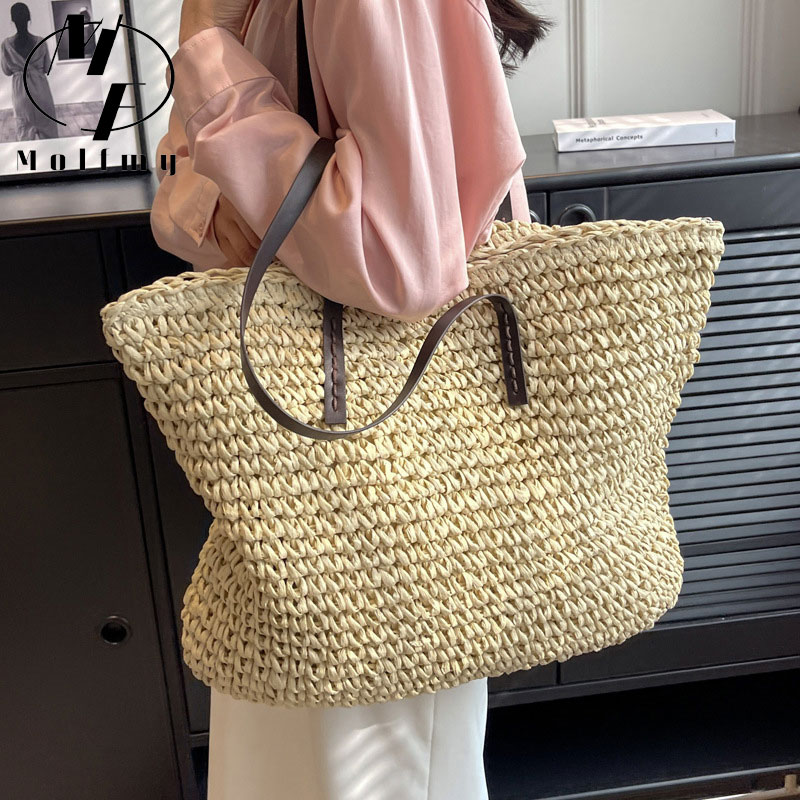 Straw Woven Tote Bags Casual L - Luxury Bags Shopping ulasan dan harga